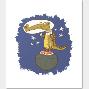 astronaut crocodile cartoon Posters and Art